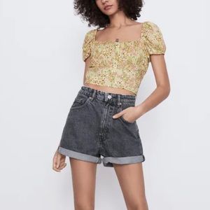 ZARA Mom Fit Denim Shorts Anthracite Grey